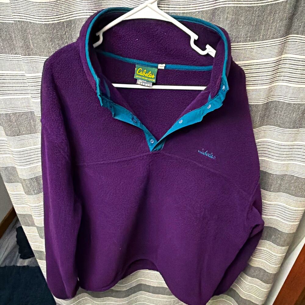 Vintage 90s Cabela’s Made in USA Men’s Large Purple Teal Snap Fleece Pullover